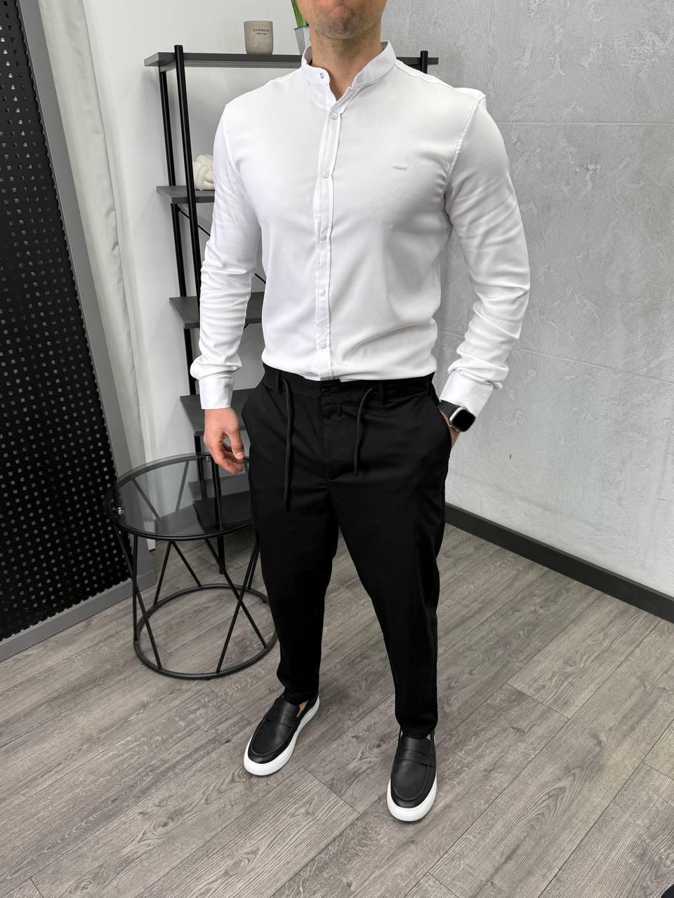 Чоловіча сорочка H5148 біла ворот стійка, фото 1