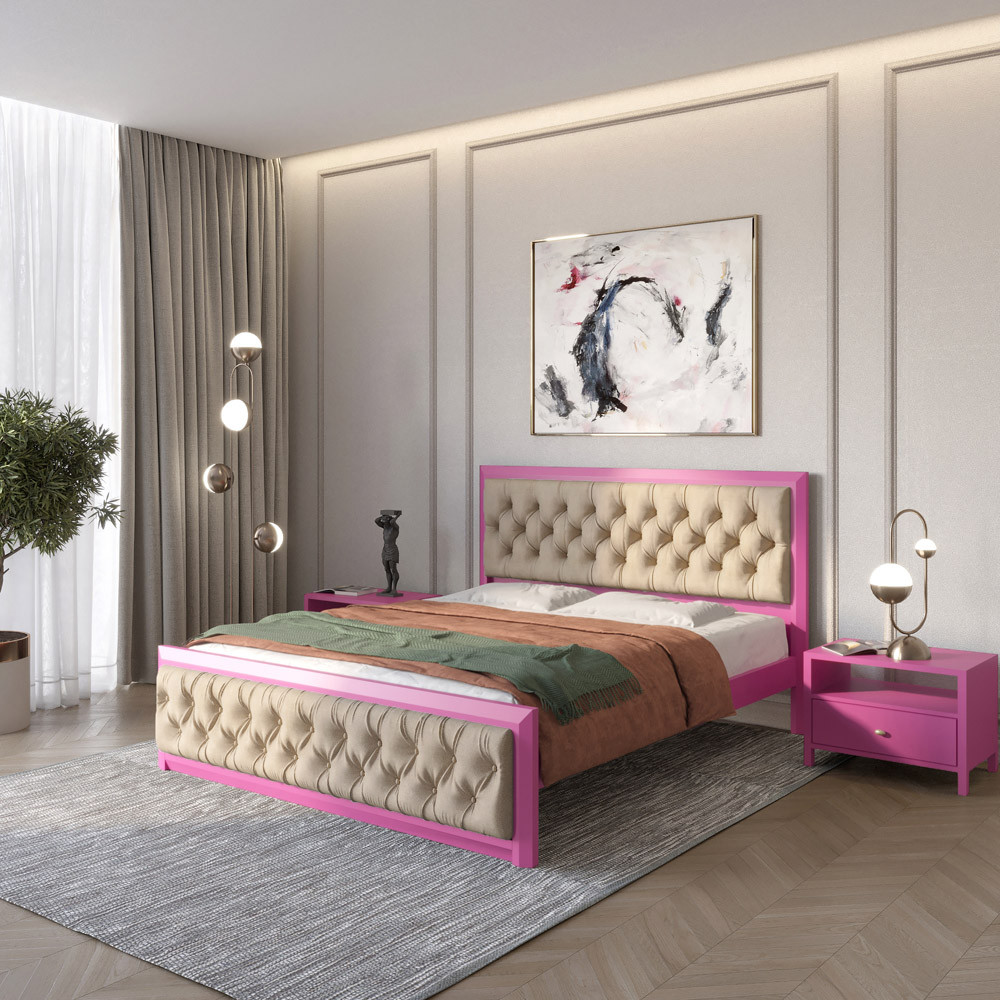 Полуторне дерев'яне ліжко Mebigrand Барселона Б3 Рожевий (S2060R30B)/Аляска 23 (Бежевий) 120х190 см (MBG-12760), фото 1