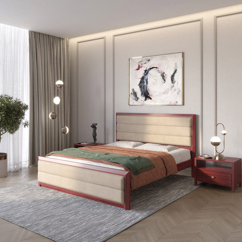 Полуторне дерев'яне ліжко Mebigrand Барселона Б5 Махонь/Аляска 23 (Бежевий) 120х200 см (MBG-13037), фото 1