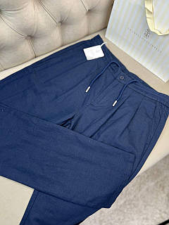 Лляні чоловічі штани темно-синього кольору на зав'язках 78049-1