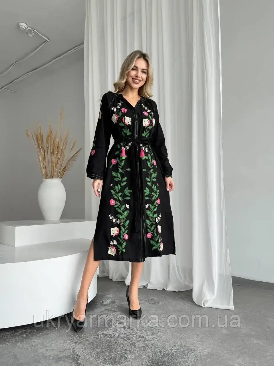 Модна сукня кімоно з вишивкою "Фуксія", фото 1