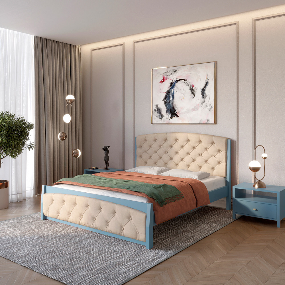 Односпальне дерев'яне ліжко Mebigrand Мехіко Сіро-синій (S7010R90B)/Аляска 23 (Бежевий) 80х190 см (MBG-12070), фото 1