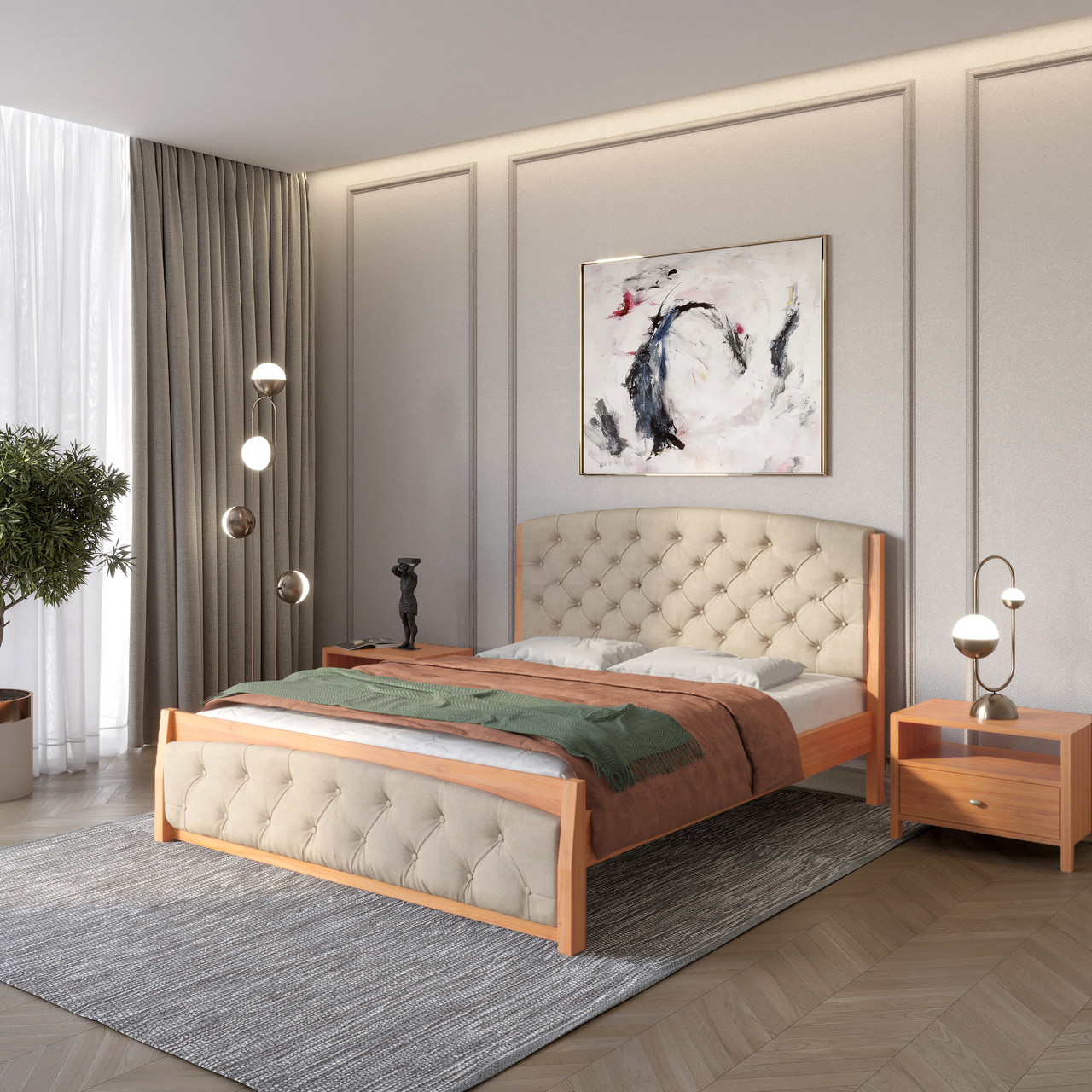 Односпальне дерев'яне ліжко Mebigrand Мехіко Яблуня/Аляска 23 (Бежевий) 90х190 см (MBG-12036), фото 1