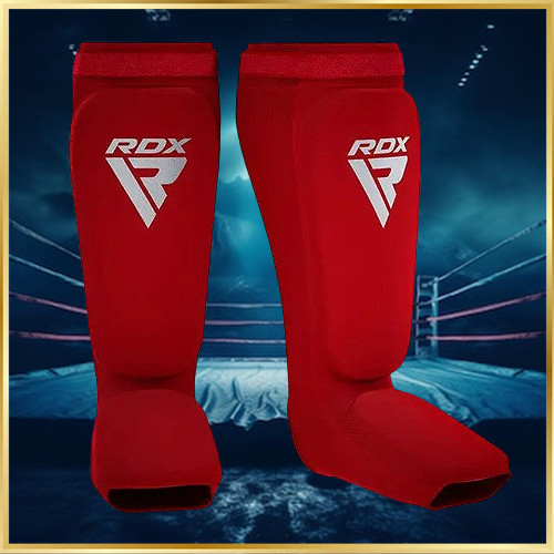Захист гомілки та стопи RDX Shin Instep Foam Red для занять ММА бойовим самбо кікбоксингом червоні розмір M