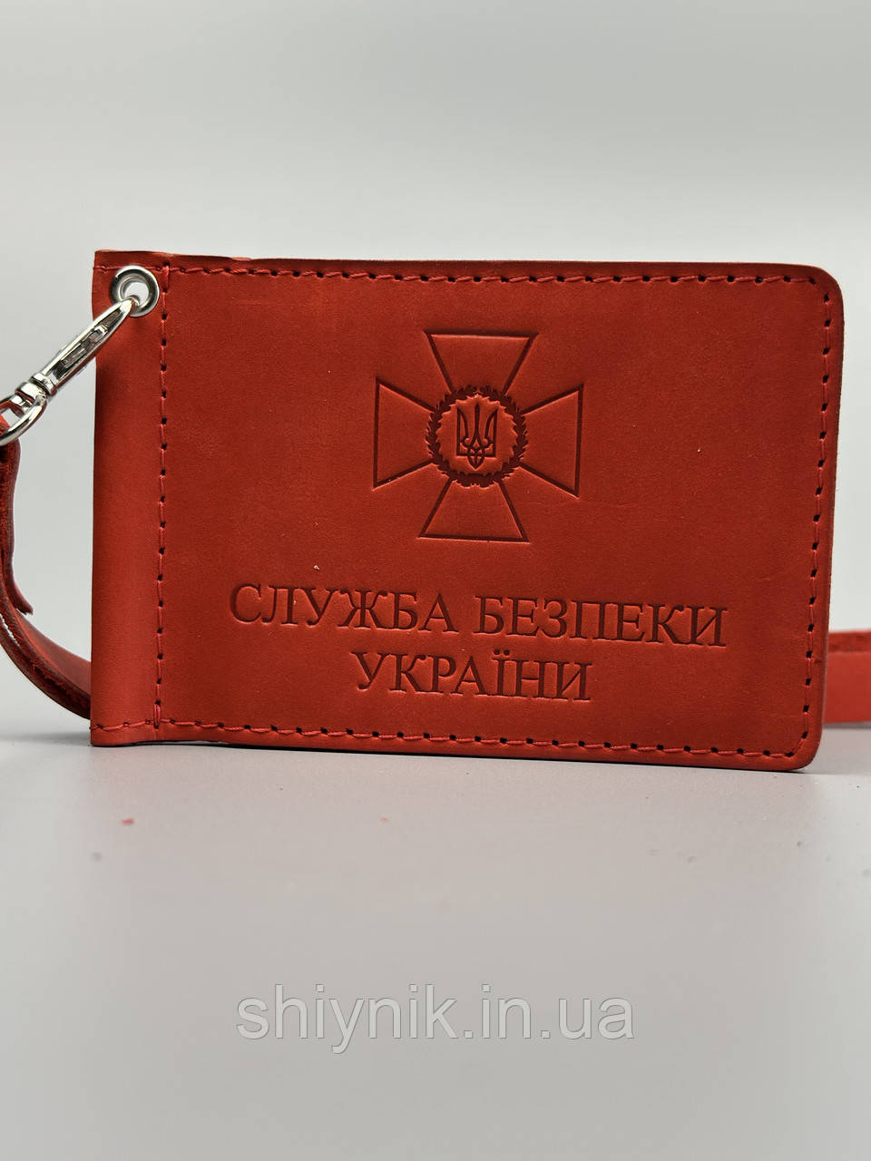 Шкіряна обкладинка для посвідчення "СЛУЖБА БЕЗПЕКИ УКРАЇНИ" червоний