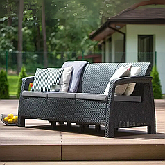 Софа садова Keter Corfu love seat max Садові та пляжні меблі Софа зі штучного ротанга тиснення