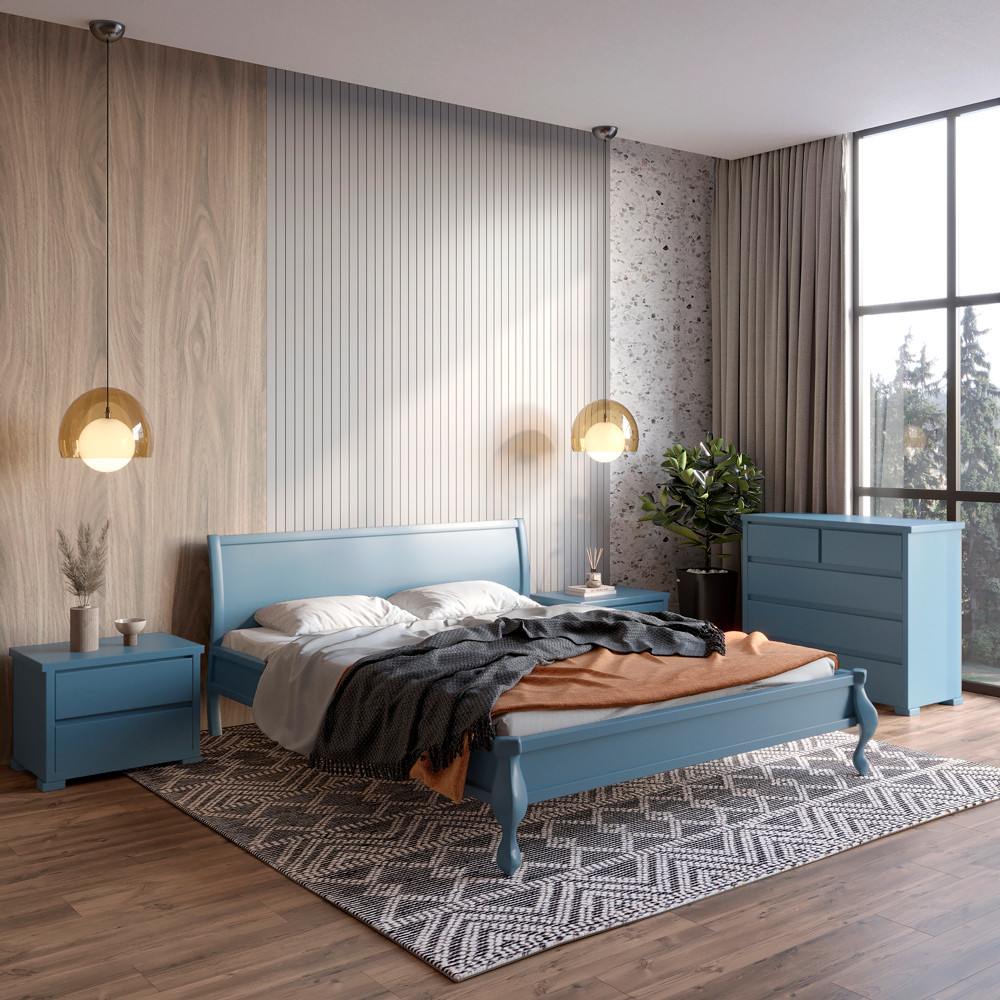 Односпальне дерев'яне ліжко Mebigrand Палермо Сіро-синій (S7010R90B) 80х190 см (MBG-11253), фото 1