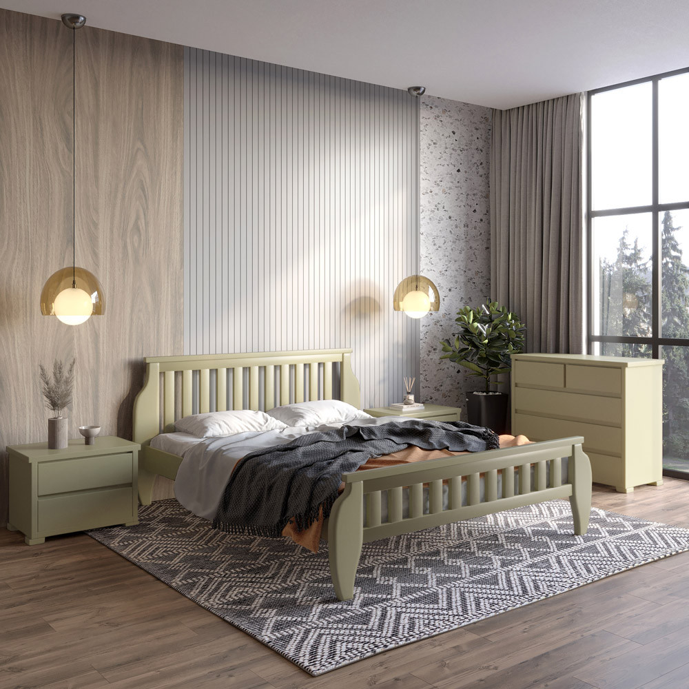 Односпальне дерев'яне ліжко Mebigrand Прага Оливковий (RAL1020) 90х200 см (MBG-7200), фото 1