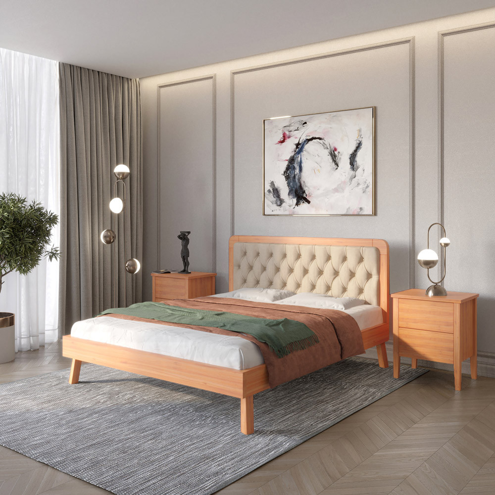 Односпальне дерев'яне ліжко Mebigrand Токіо Яблуня/Аляска 23 (Бежевий) 80х200 см (MBG-11106), фото 1