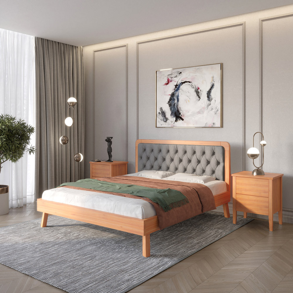 Односпальне дерев'яне ліжко Mebigrand Токіо Яблуня/Аляска 93 (Сірий) 90х200 см (MBG-11100), фото 1