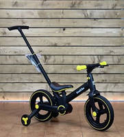 Велосипед-трансформер Best Trike BT-72033 колеса PU 12", батьківська ручка, знімні педалі, ручне гальмо, допоміжні боки (Чорно-жовтий)