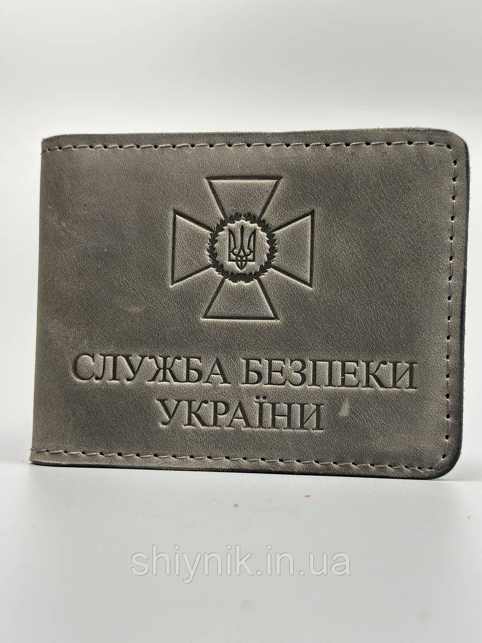 Шкіряна обкладинка для посвідчення "СЛУЖБА БЕЗПЕКИ УКРАЇНИ" сірий