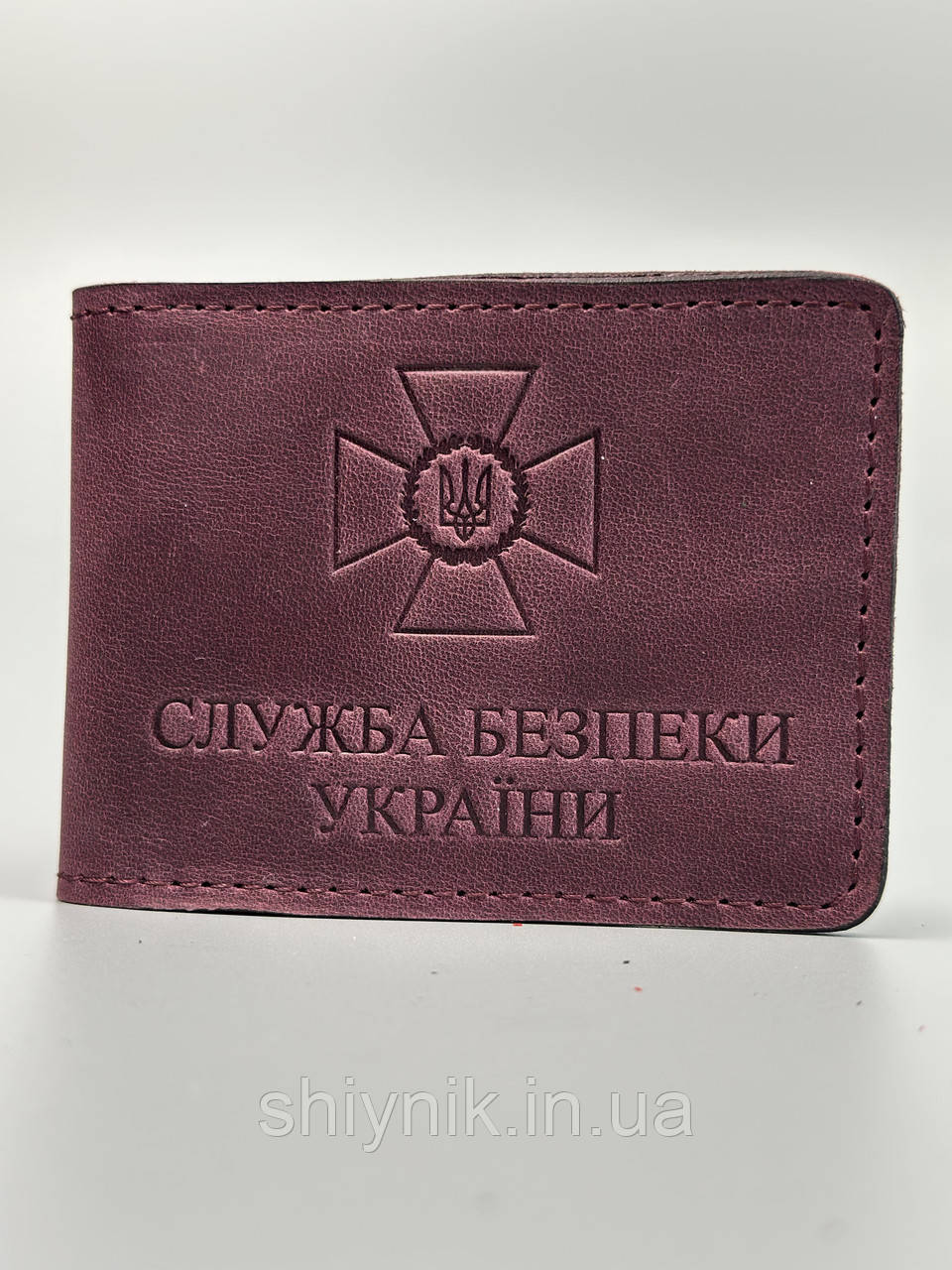 Шкіряна обкладинка для посвідчення "СЛУЖБА БЕЗПЕКИ УКРАЇНИ" бордо, фото 1