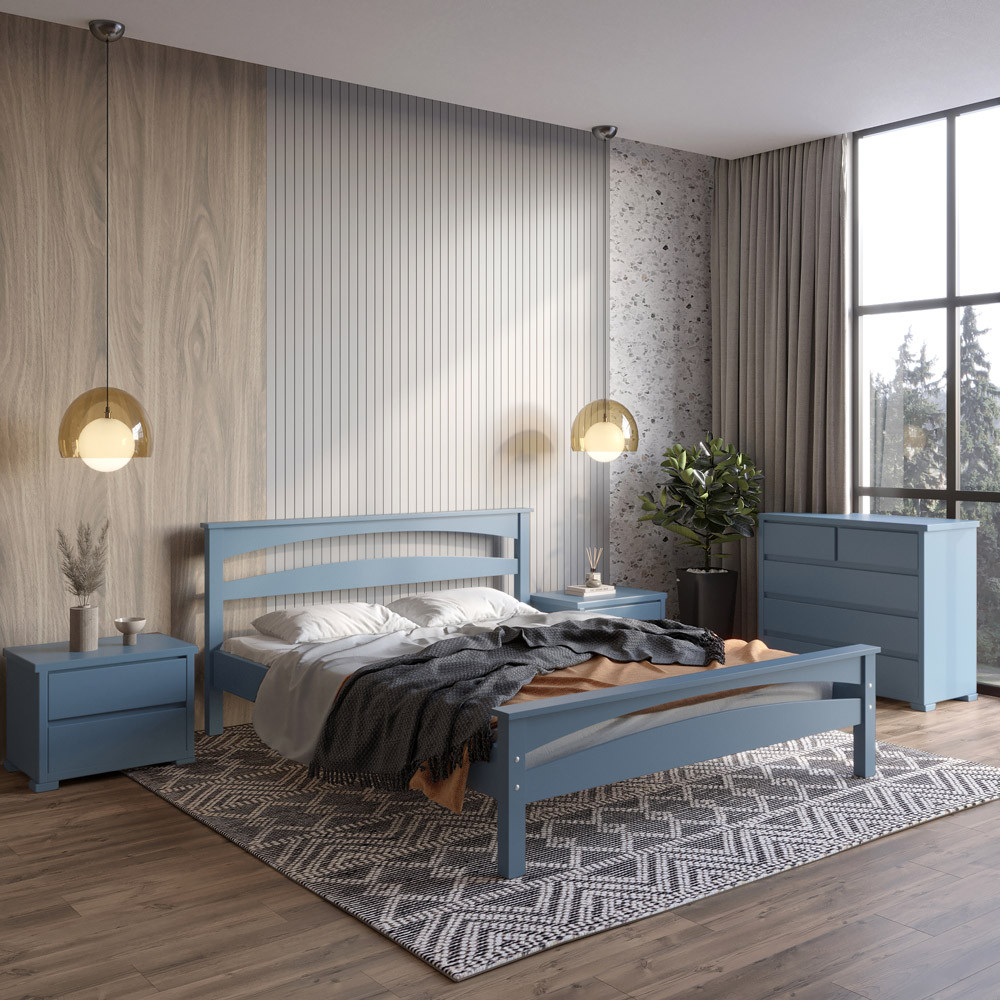 Полуторне дерев'яне ліжко Mebigrand Чикаго Сіті Сіро-синій (S7010R90B) 120х200 см (MBG-9917)