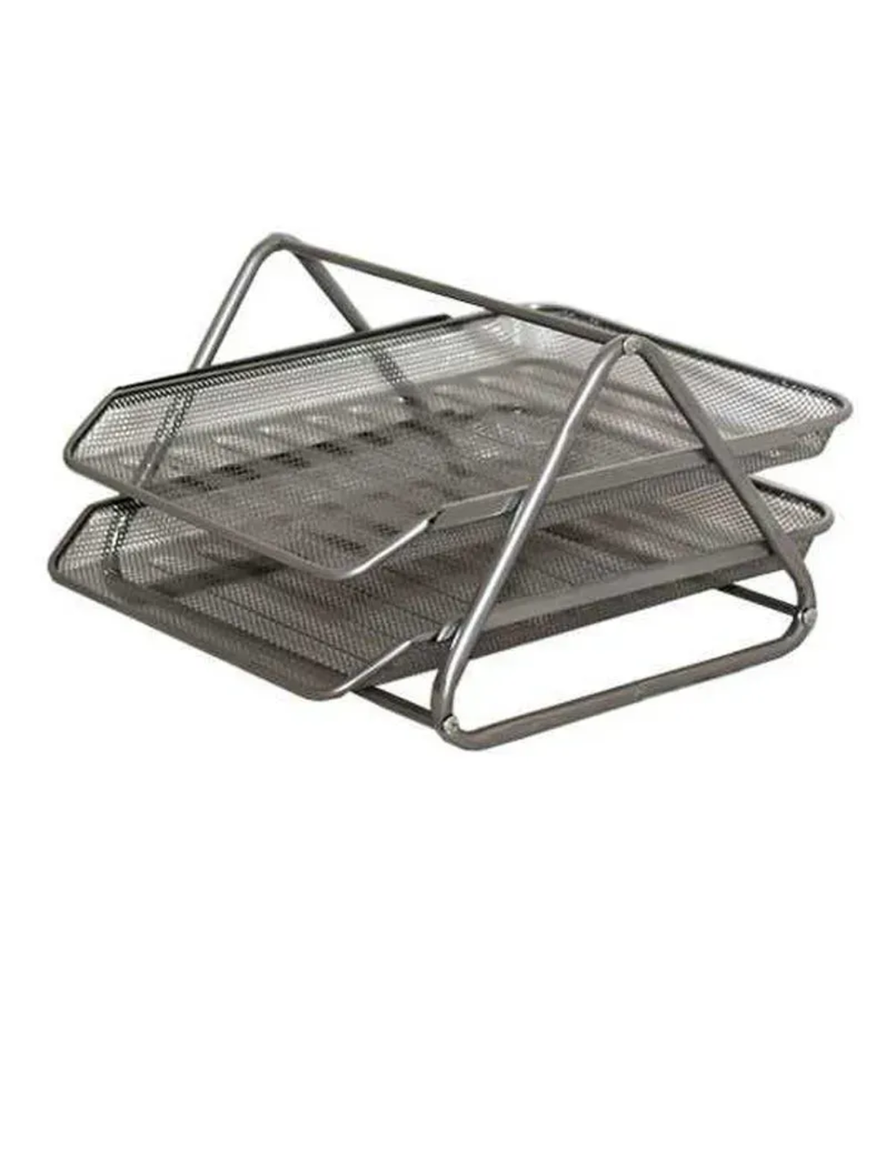 Лоток для паперів Уцінка горизонтальний 2-ярусний, металевий сітка сріблястий/сірий