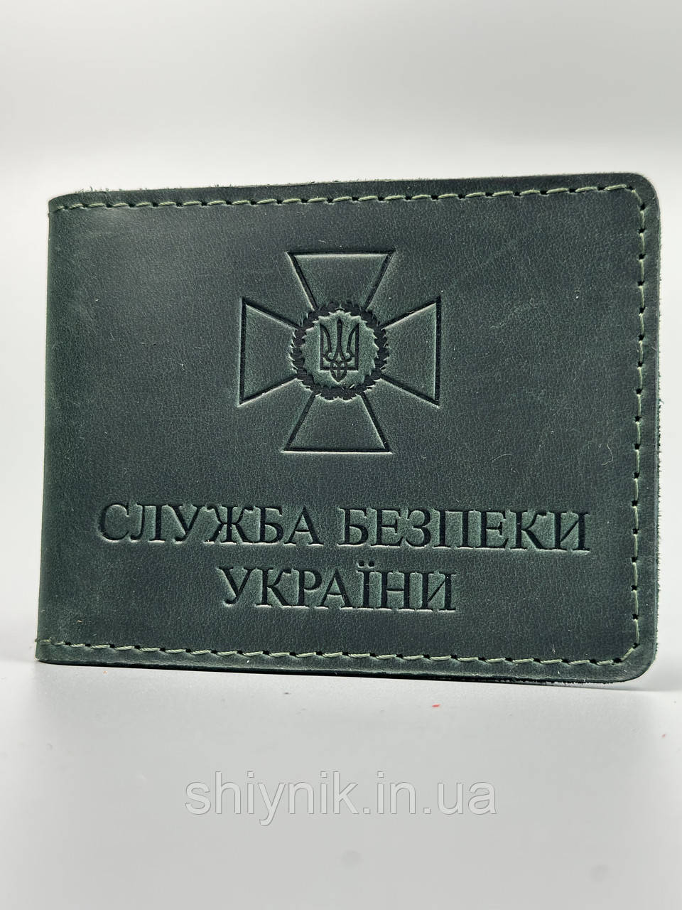 Шкіряна обкладинка для посвідчення "СЛУЖБА БЕЗПЕКИ УКРАЇНИ" зелений
