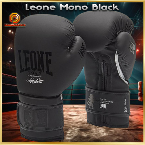 Боксерські рукавички Leone Mono Black 12 унцій PU шкіра, пінно-гелеве наповнення, для спарингів і тренувань