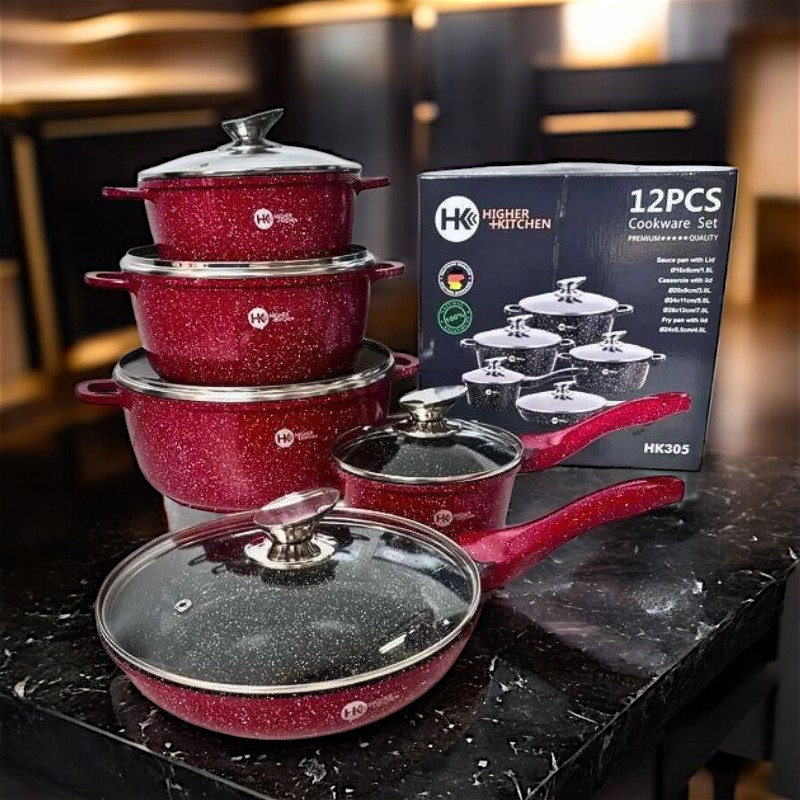 Набір каструль Higher Kitchen 12 предметів Набір каструль і сковороди Комплект посуду із гранітним покриттям К2