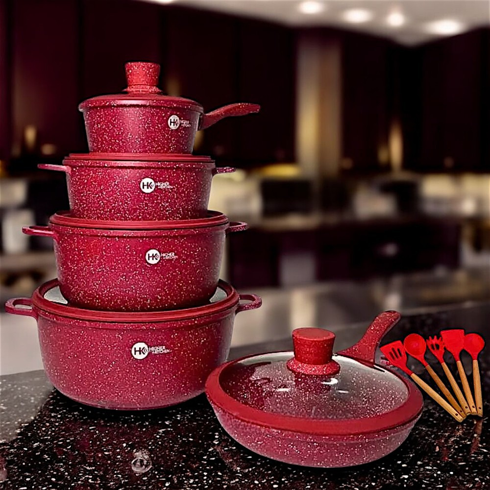 Набір якісного посуду Higher Kitchen Кухонний комплект з антипригарним гранітним покриттям К2