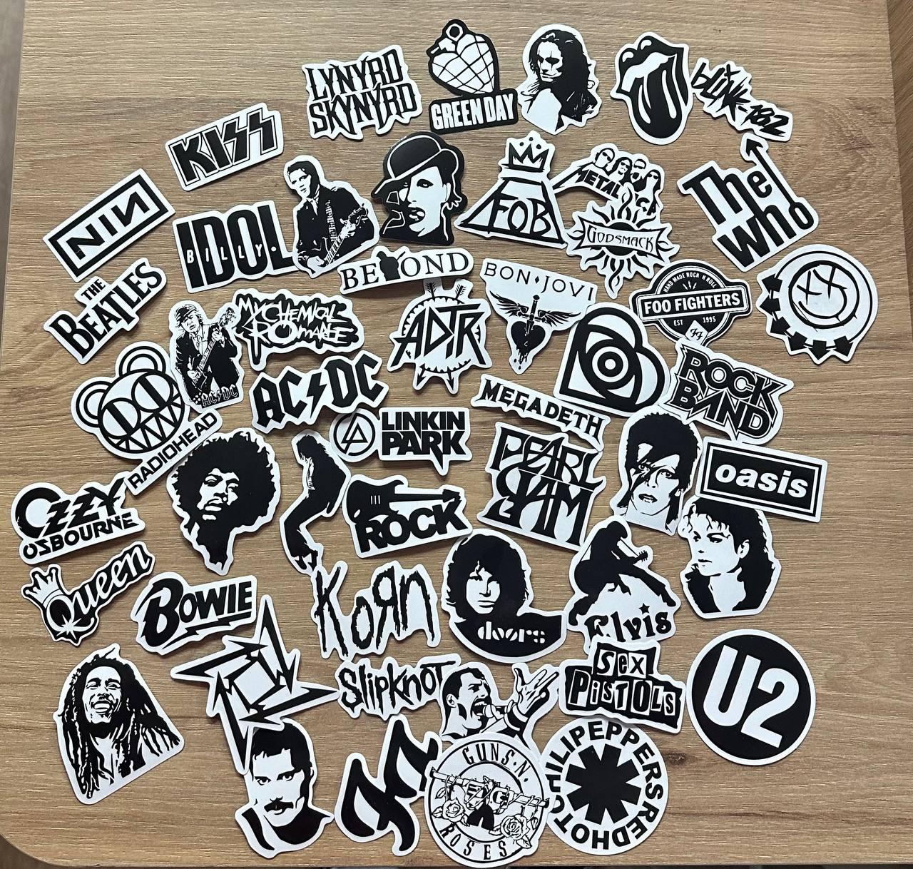 Стікер-пак ламінований RWB - Rock Bands - Logo b/w, 50 шт