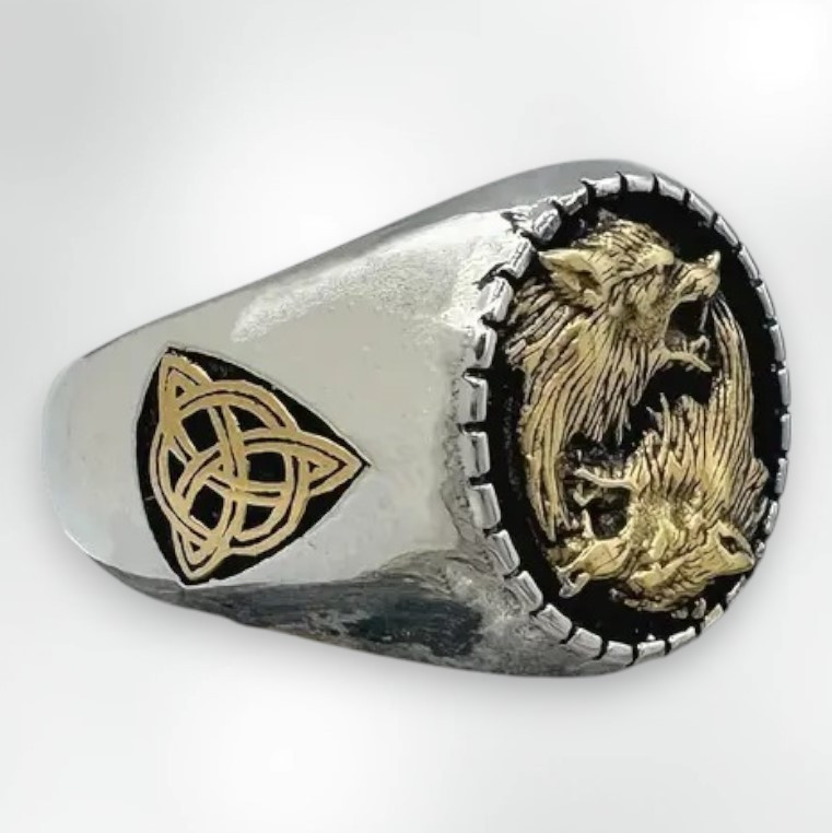 Каблучка чоловіча Вовки зграя захист титанова сталь панк вінтаж 21, фото 1