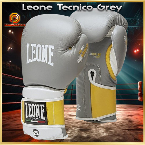 Боксерські рукавиці Leone Tecnico Grey 10 унцій натуральна шкіра, пінно-гелевий наповнювач, анатомічний крій, система вентиляції