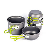Алюмінієвий кемпінговий набір посуду 4 чаші-каструлі Cooking Set DS-201 Набір туристичного посуду