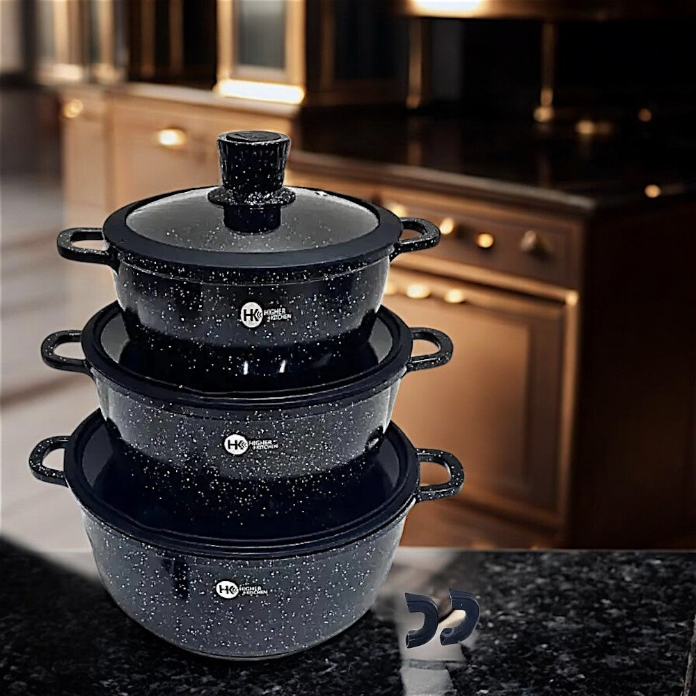 Набір каструль з багатошаровим дном Higher Kitchen Набір посуду 8 предметів Каструлі з гранітним покриттям К2