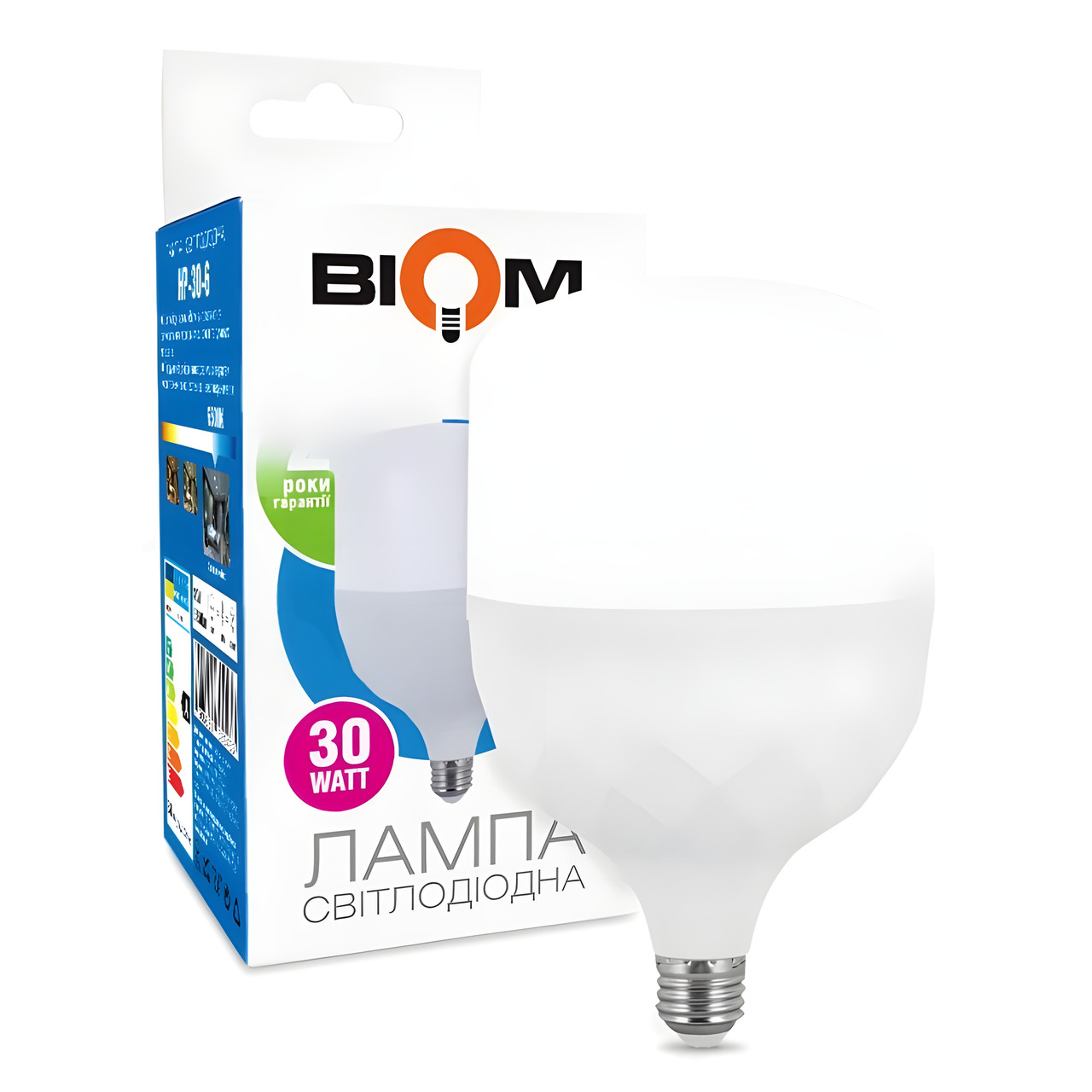 Світлодіодна лампа 30Вт BIOM HP-30-6 T100 E27 6000К матова