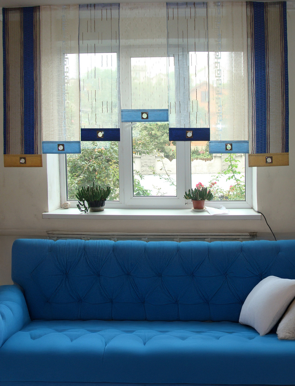 Комплект панельних фіранок Firanka Line 7шт карниз карниз 250см синій з блакитним і бежевим (13_2п), фото 1