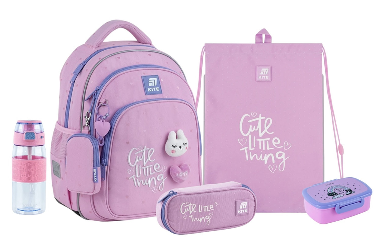 Шкільний набір Kite Education Cute (рюкзак, пенал, сумка, ланчбокс, пляшка) 115-130 см, фото 1