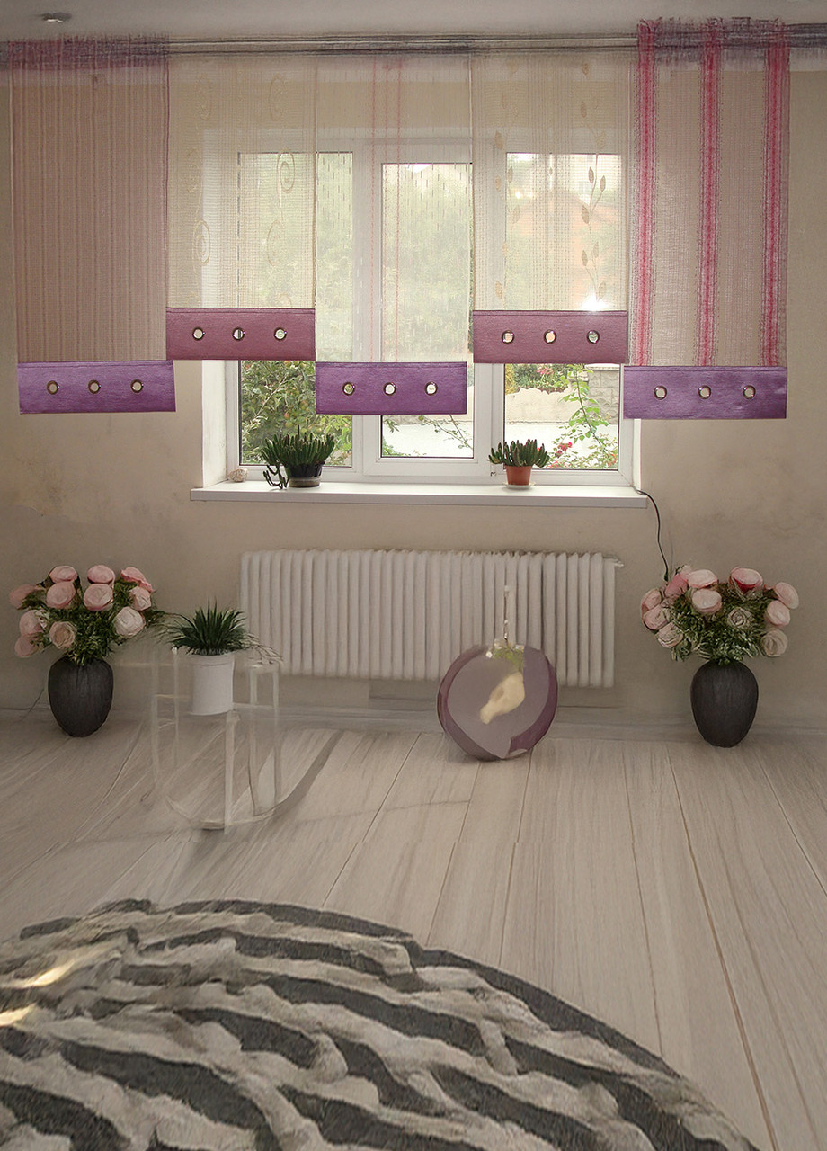 Комплект панельних фіранок Firanka Line карниз 250см Бузковий з рожевим (13_3п), фото 1