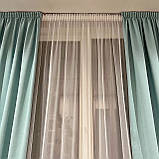 Комплект штори 2 шт. з підхватами 300х250 см мікровелюр Світло-бірюзовий, тюль бамбук 500 см Тепло-білий, фото 4