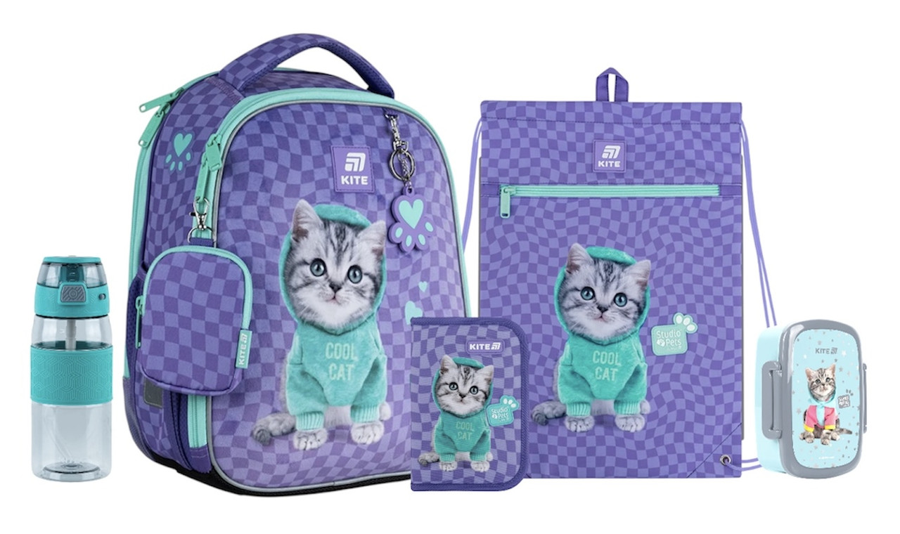 Шкільний набір Kite Education Studio Pets SET_SP25-555S-2 (рюкзак, пенал, сумка, ланчбокс, пляшка) 115 -130 см, фото 1