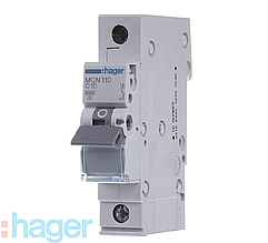 Автоматичний вимикач 10 А, 1-фазний, тип С, Hager MCN110