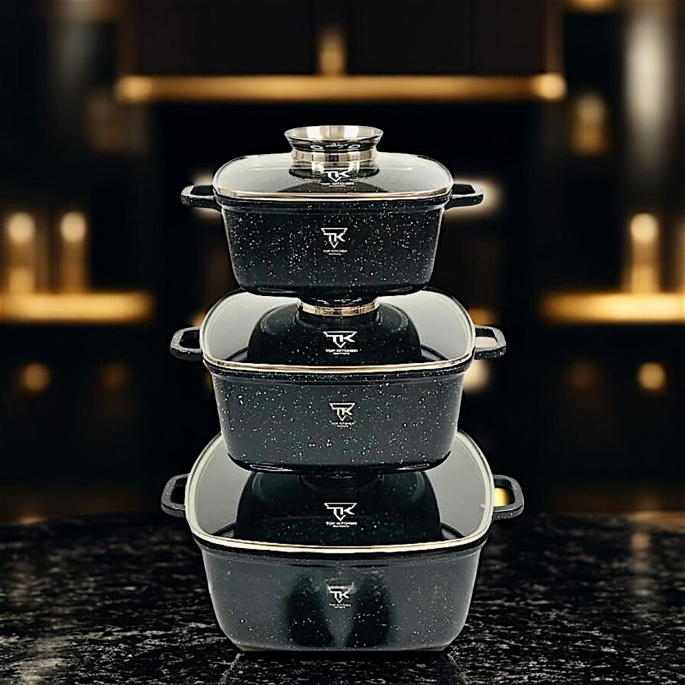Комплект посуду з антипригарним покриттям TOP KITCHEN Набір квадратного посуду Набір каструль з кришками К2