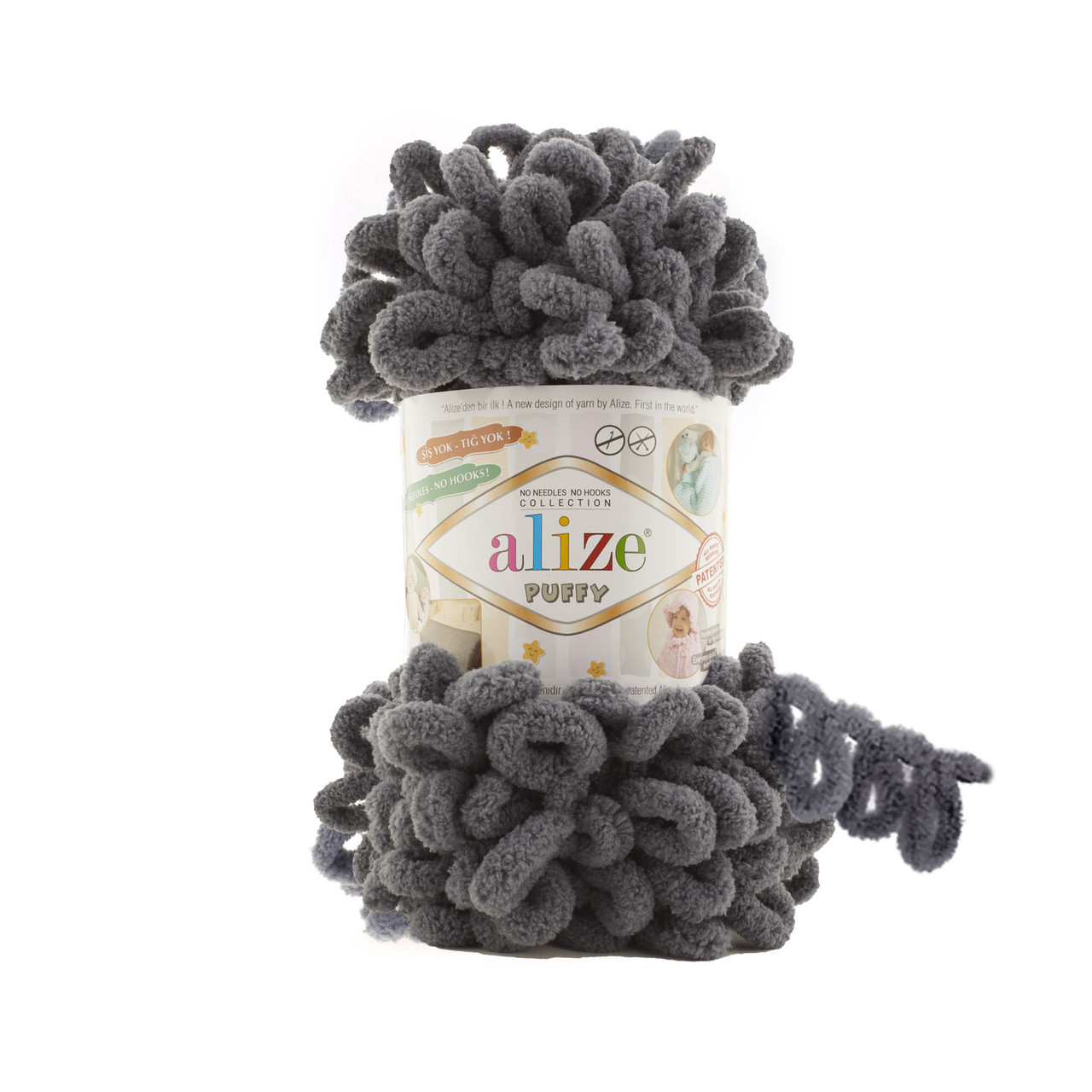 Пряжа Alize Puffy петелькова пряжа для в'язання без спиць № 53 - сірий