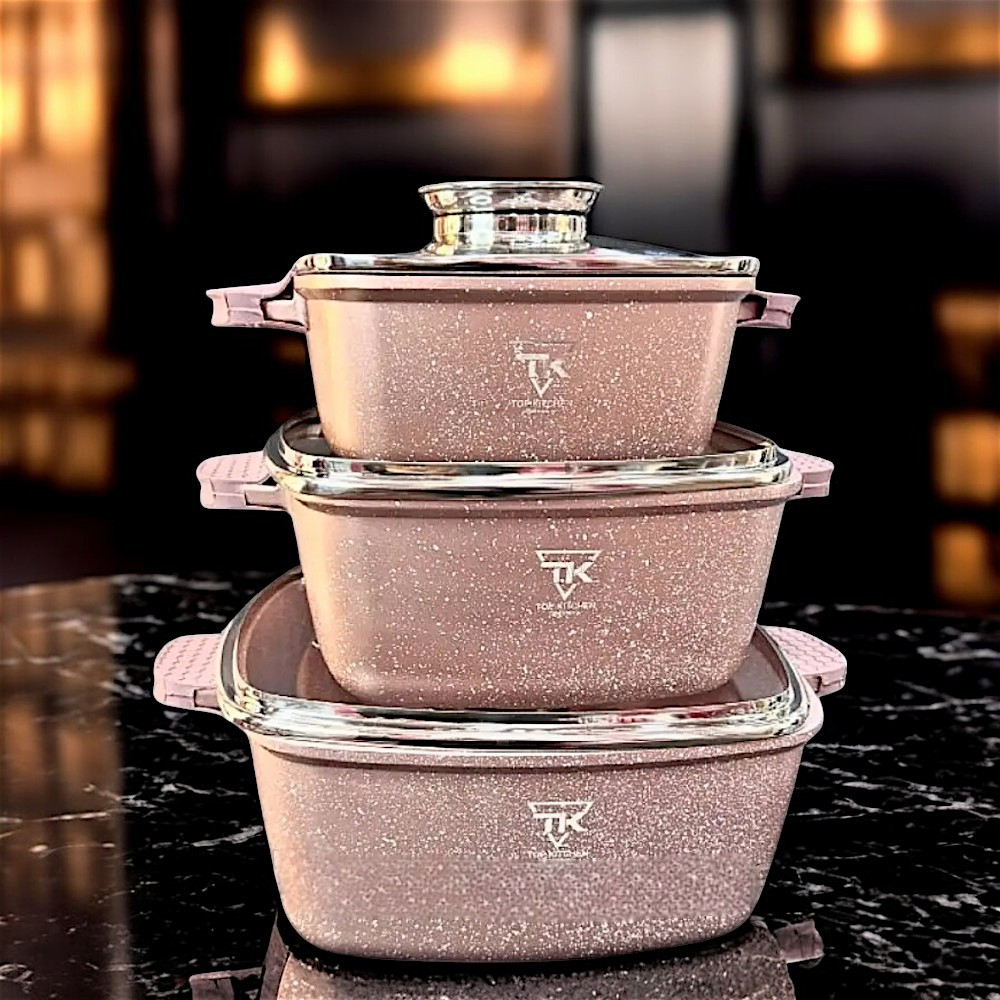Комплект каструль з кришками TOP KITCHEN Набір 3 каструлі Набір каструль з мармуровим покриттям К2