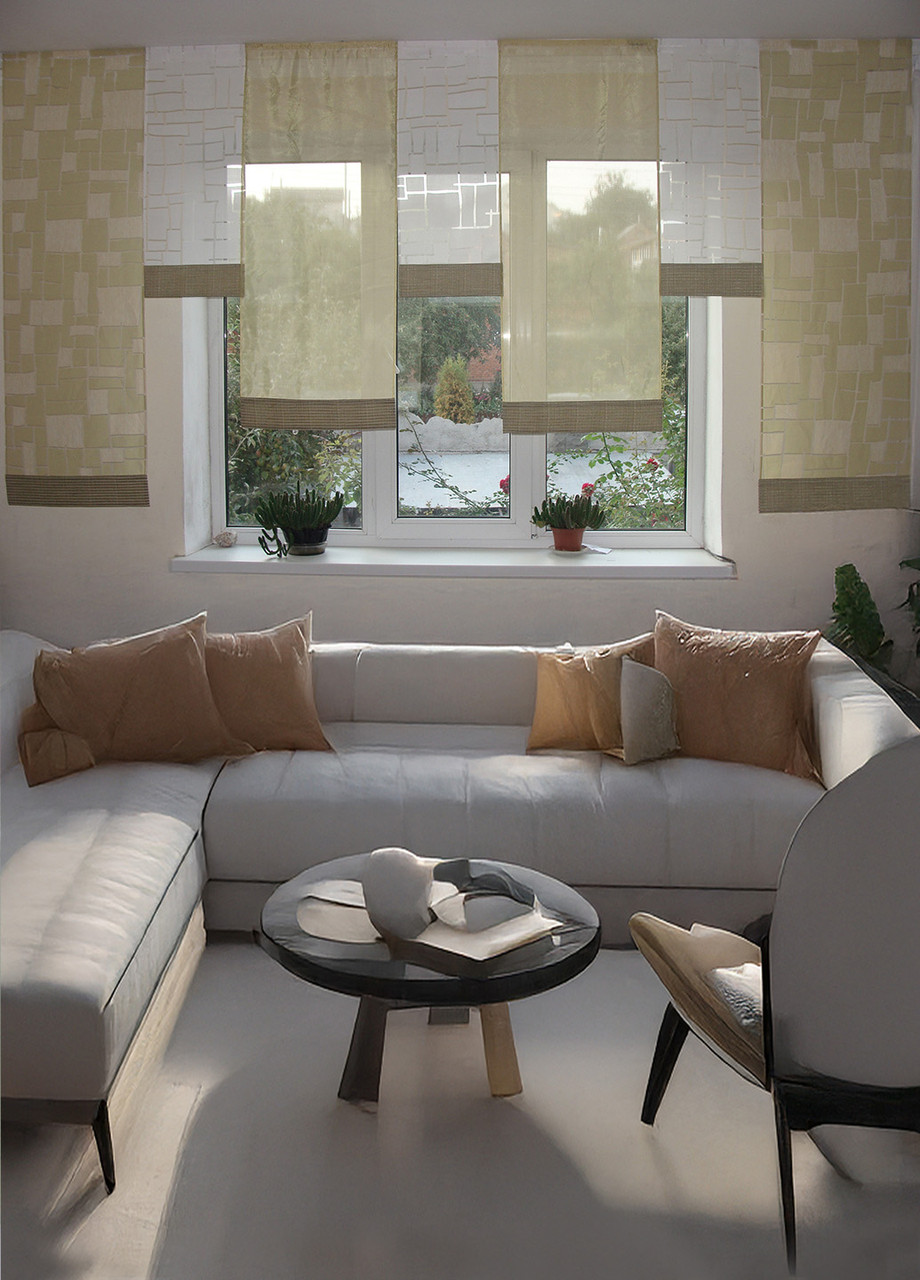 Комплект панельних фіранок Firanka Плиточка 7шт карниз 300см салатовий і білий (13_7п), фото 1