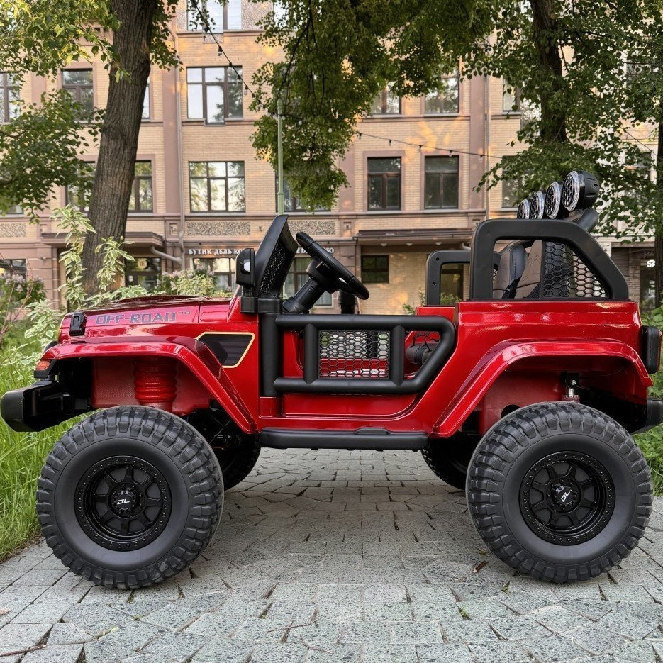 Дитячий електромобіль Bambi Racer JEEP (червоний колір, фарба) 12V, 4 мотори, двомісний, фото 1