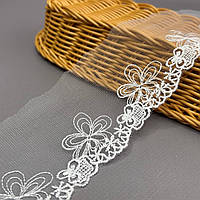 (1 метр) Мереживо на сітці (фатін)  6 см колір - білий (77M-LZ148-2)