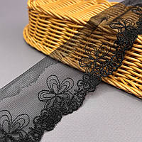 (1 метр) Мереживо на сітці (фатін)  6 см, чорний колір (77 м-LZ148-3)