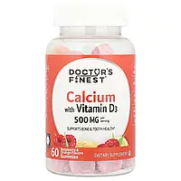 Doctor's Finest, Кальцій із вітаміном D3 у жувальних таблетках, малині та апельсині, 60 жувальних таблеток