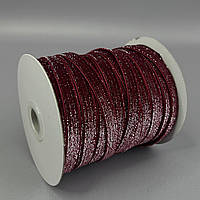 Оксамитова стрічка з люрексом срібло 1см боб. 46м- бордо
