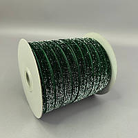Оксамитова стрічка з люрексом срібло 1см боб. 46м- зелений темний