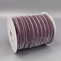 Оксамитова стрічка з люрексом срібло 1см боб. 46м- лавандовий