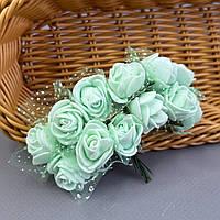 Трояндочки з фоамірану з фатином (12шт) колір - М'ятний