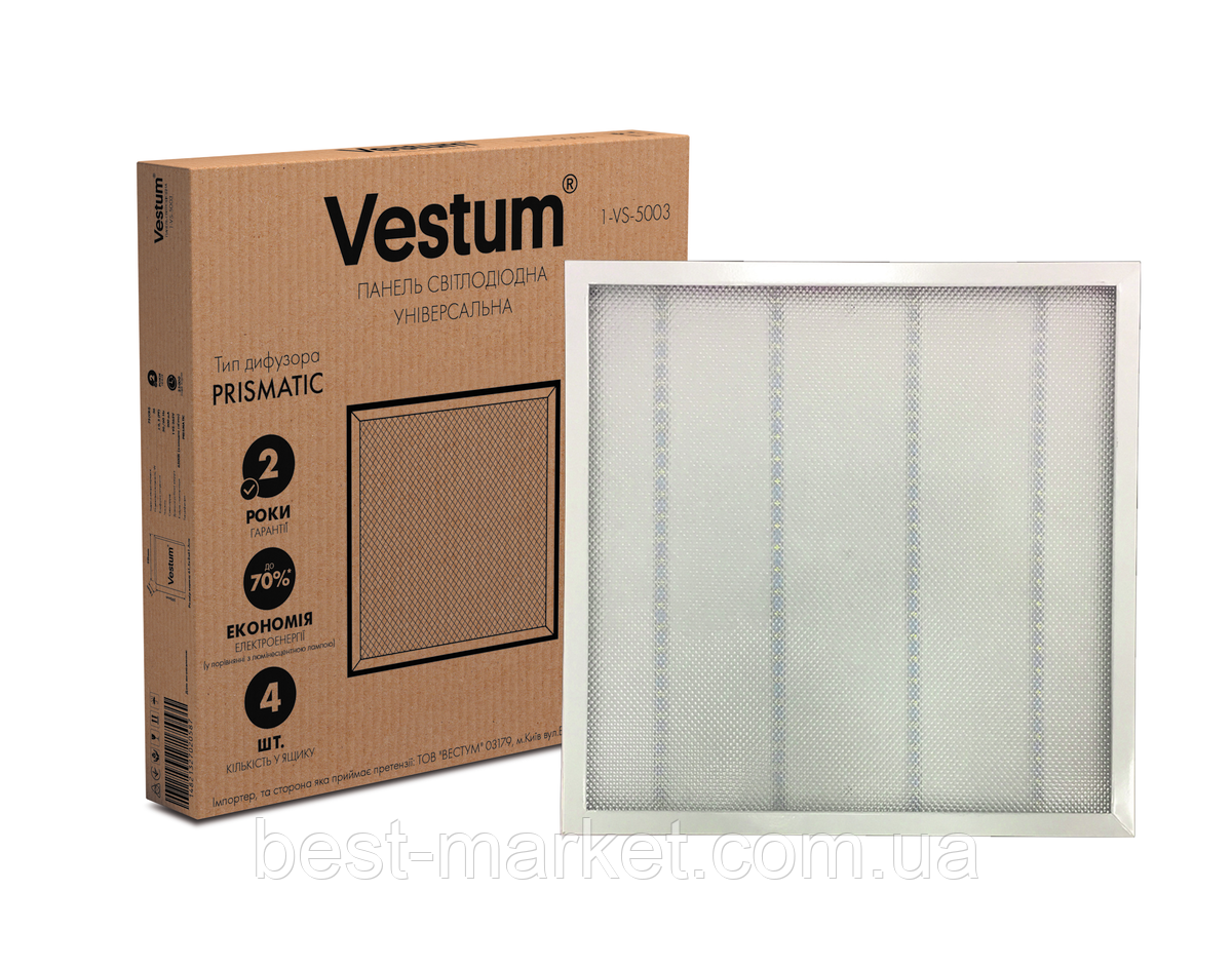 Панель світлодіодна Vestum PRISMA 36W 6500K 220V 600x600 1-VS-5003, фото 1