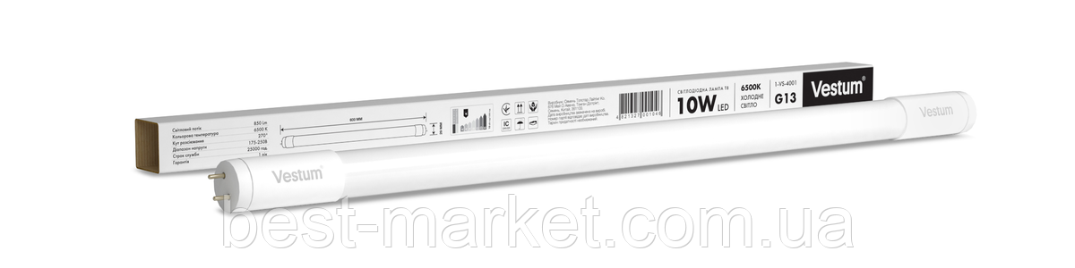 Світлодіодна лампа T8 600 мм 10W 850Лм 6500K 175-250V G13 1-VS-4001