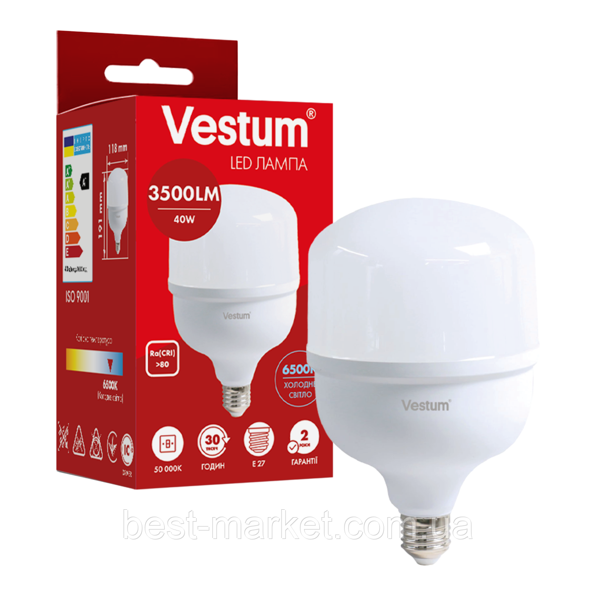 Світлодіодна високопотужна лампа Vestum T120 40W 6500K 220V E27 1-VS-1609